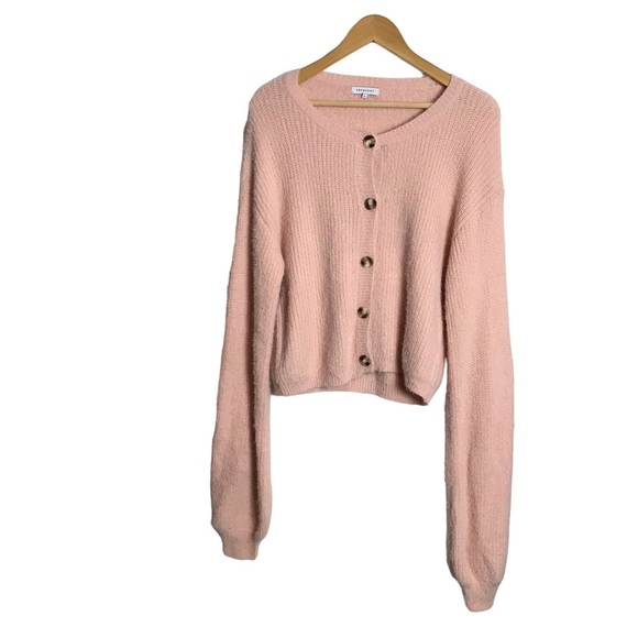 Crescent Sweaters - Crescent Medium‎ Women Pink Crewneck Oversized Balloon Sleeve Sweater
